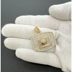 Basketball Hoop Pendant 925 Sterling Silver Gold Plated Iced CZ Charm 1.4 inch
